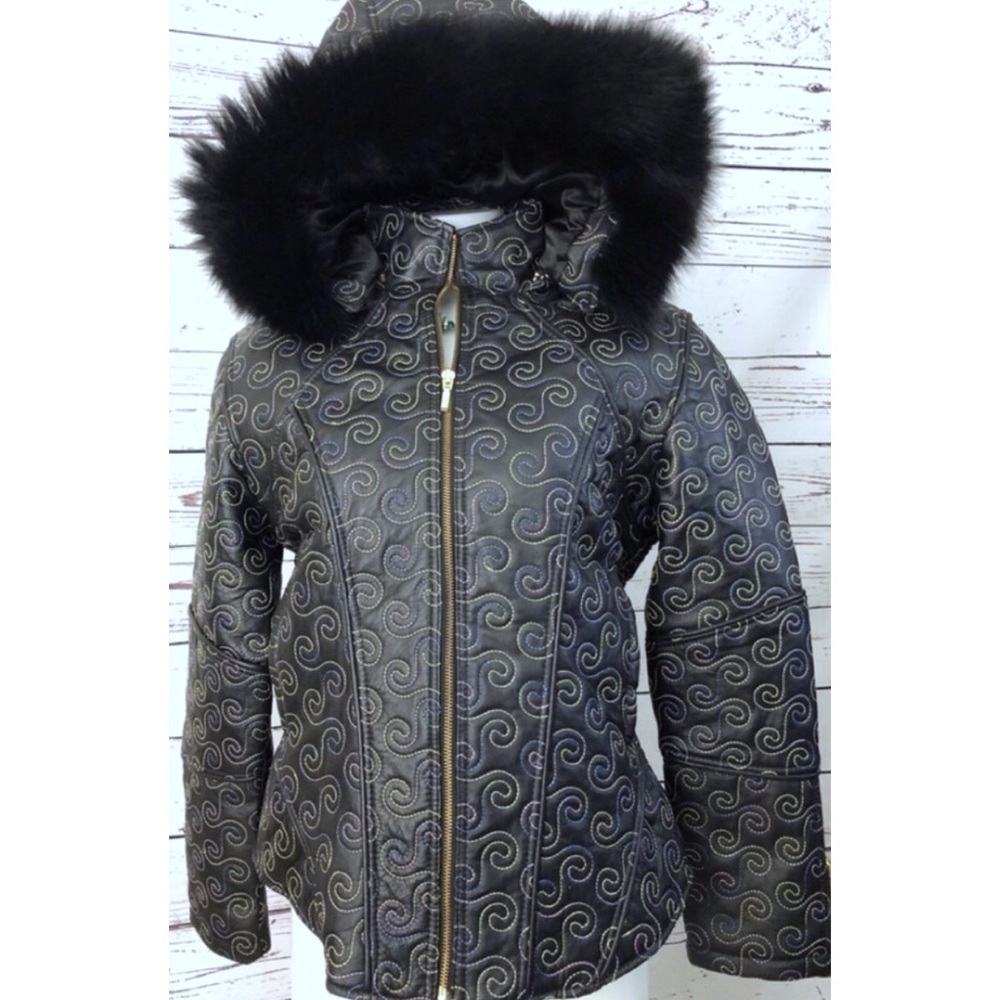 Chebella Black Leather Faux Fur Hood Jacket